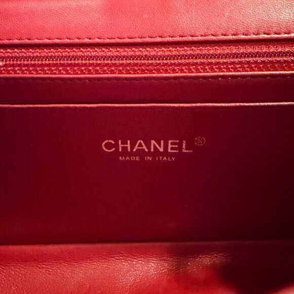 Quilted CHANEL Lambskin Mini Flap Shoulder Bag in Red - Picture 12 of 14